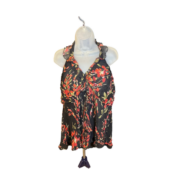 Spense Black Floral Ruffle Halter Top Size 2X-Large - Picture 1 of 5